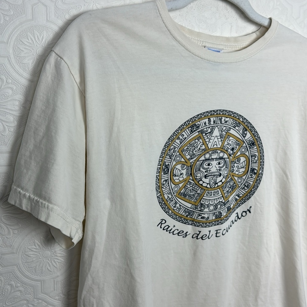 Vintage Ecuador Graphic Tshirt Tribal Aztec Mayan Tee Shirt White Novelty